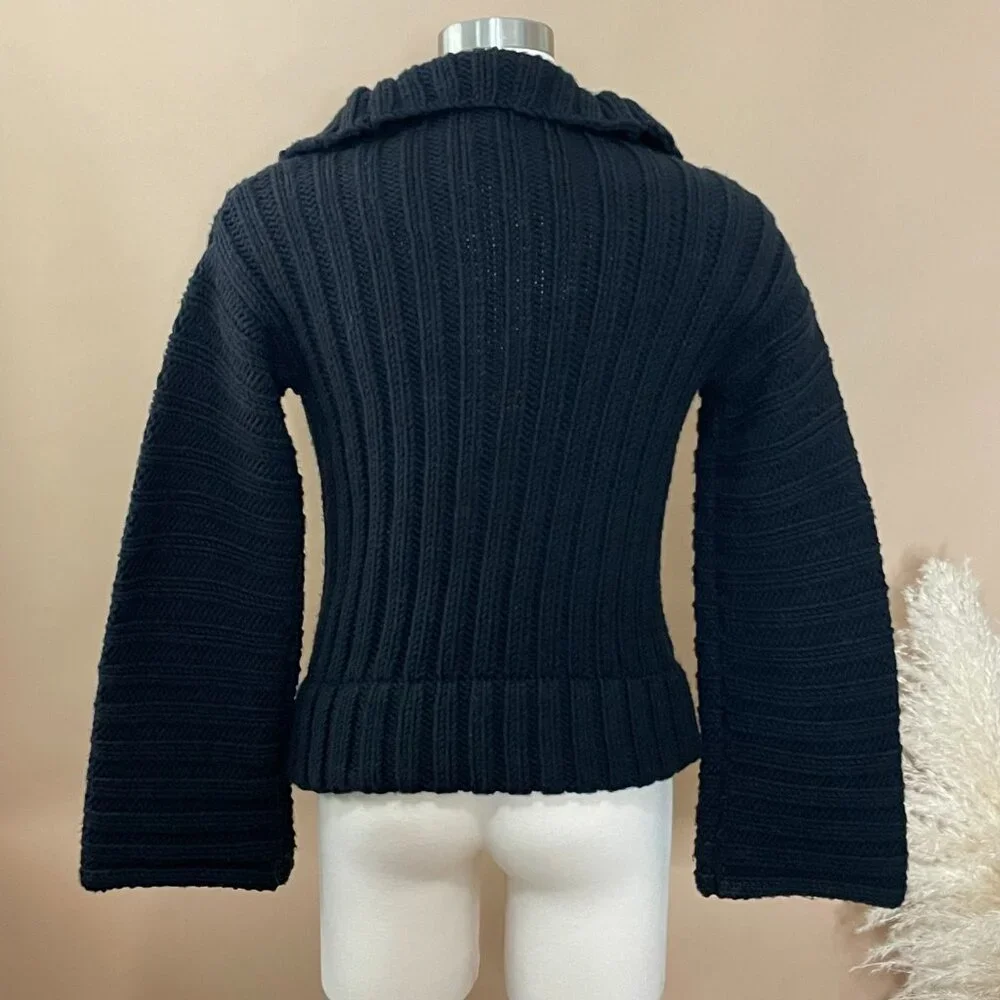 BEBE Sweater Womens XS Black Cardigan Thick Knit Button Front Collared - Picture 3 of 7